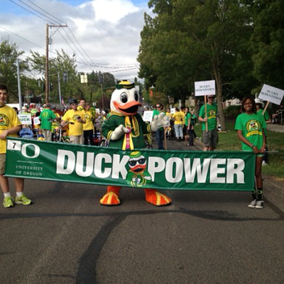 The University of Oregon Eugene Celebration parade entry was a hit as it made its way through downtown Eugene